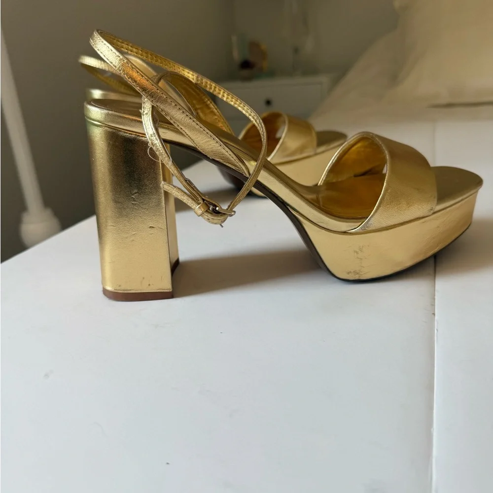 Zara Gold Leather Platform Sandals